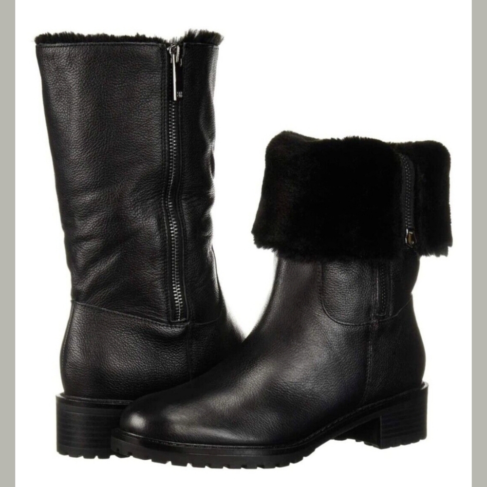NWOB Bandolino Cassy Faux Fur Cuff Round Toe Waterproof 2-in-1 Leather Boot